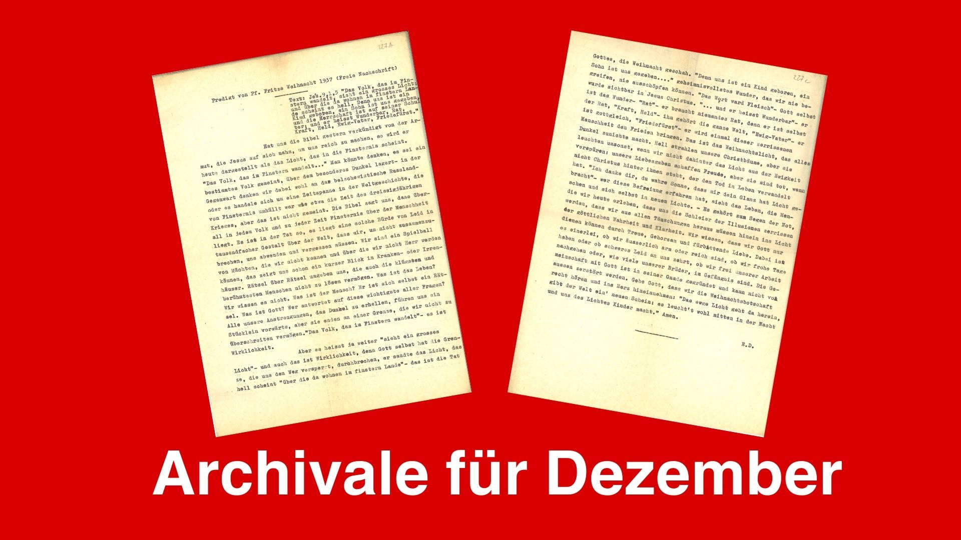 Du betrachtest gerade Unsere Archivale für Dezember: Weihnachtspredigt von Pfarrer Georg Fritze 1937